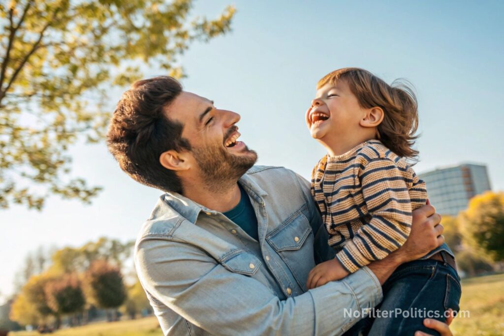Father and Child Laughing Together Outdoors