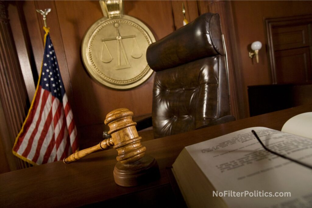 Judge's chair in courtroom