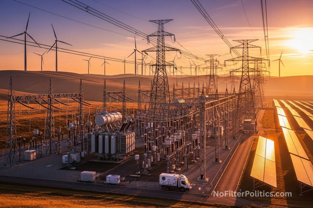 Power Lines, Sunset, and Energy Infrastructure