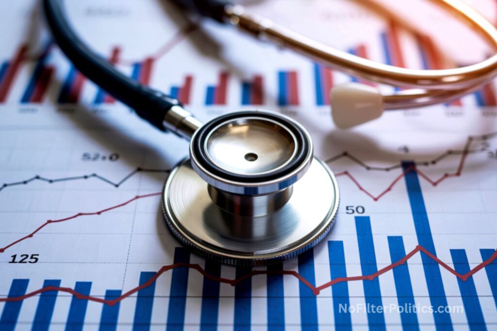 Stethoscope resting on financial charts representing healthcare industry analysis
