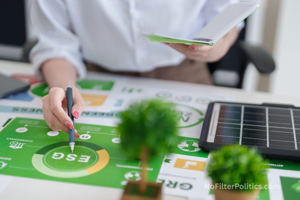 Woman Analyzes ESG Report for Sustainable Business